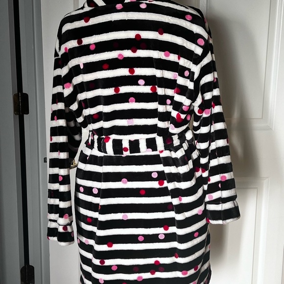 NWT Kate Spade Stripe black white Polka Dot Robe chenille plush size Xs/small - Picture 4 of 10